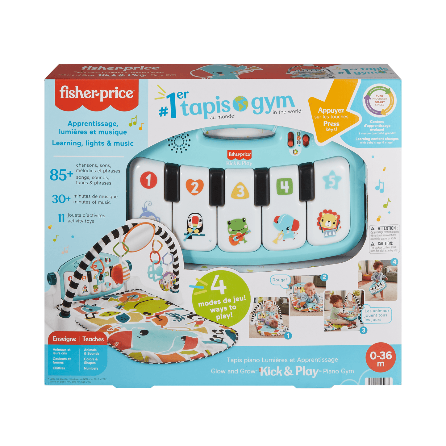 Fisher-Price  Tapis Piano Lumières et Apprentissage, Bleu, Français