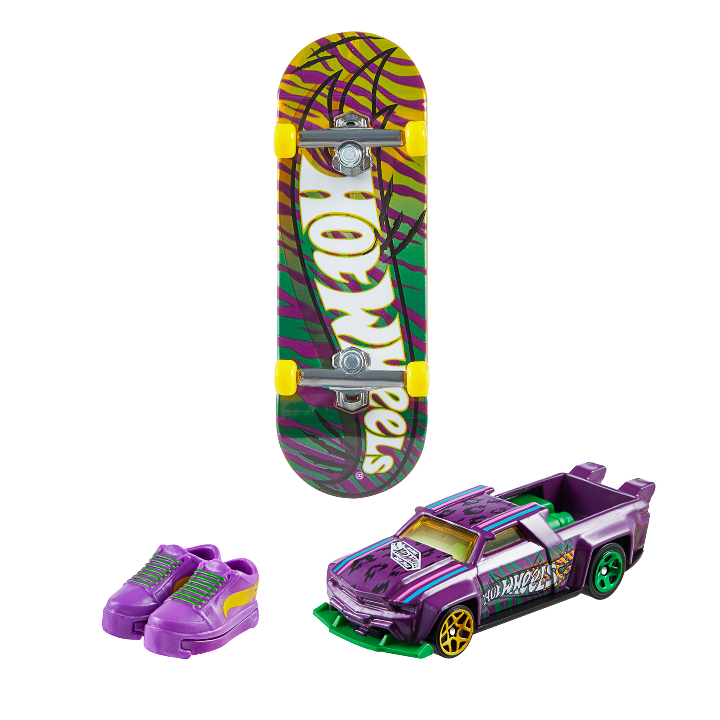 Hot Wheels Skate Vehículo de Juguete Patineta de Colección FELINE RISKY™ + SOLID MUSCLE™ con Diecast