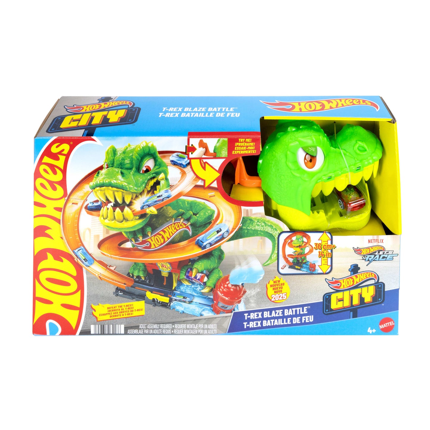 Hot Wheels City Pista de Juguete T-Rex vs Estación de Bomberos