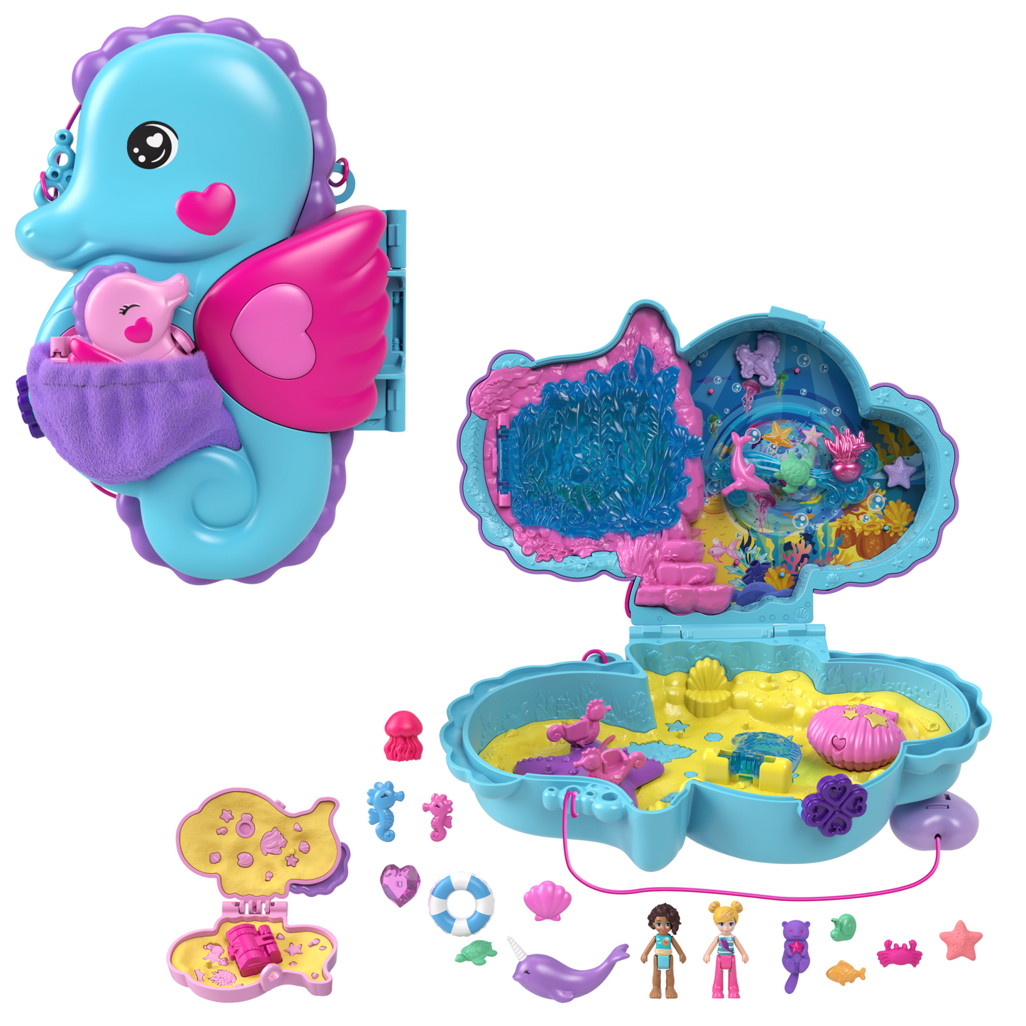 Polly Pocket  Sac à Main Hippocampes Papa et Moi, 2Micro-Poupées
