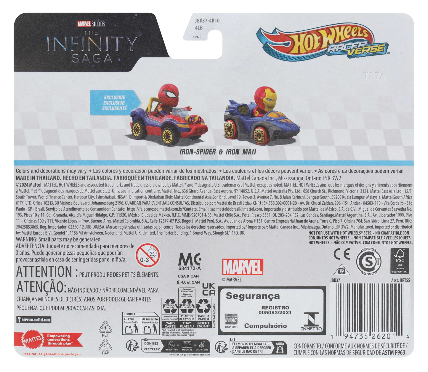 Hot Wheels RacerVerse Veículo de Brinquedo Homem de Ferro e Aranha de Ferro