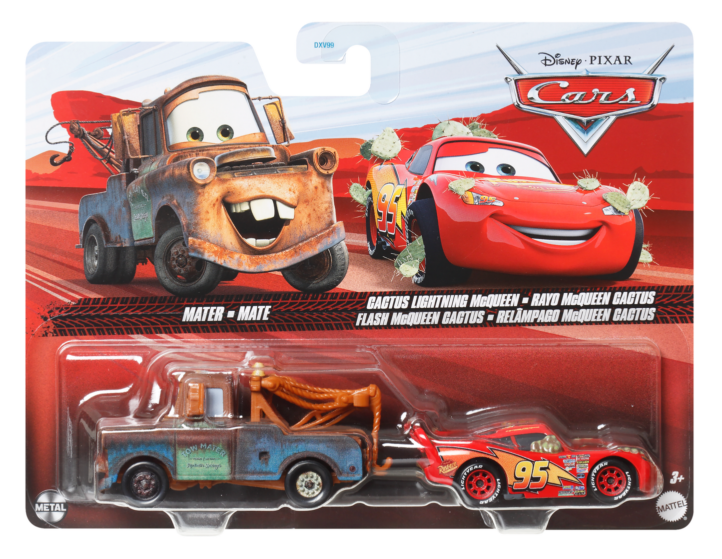 Carros da Disney e Pixar Diecast Veículo de Brinquedo Pacote de 2 Mate & Relâmpago McQueen Cacto