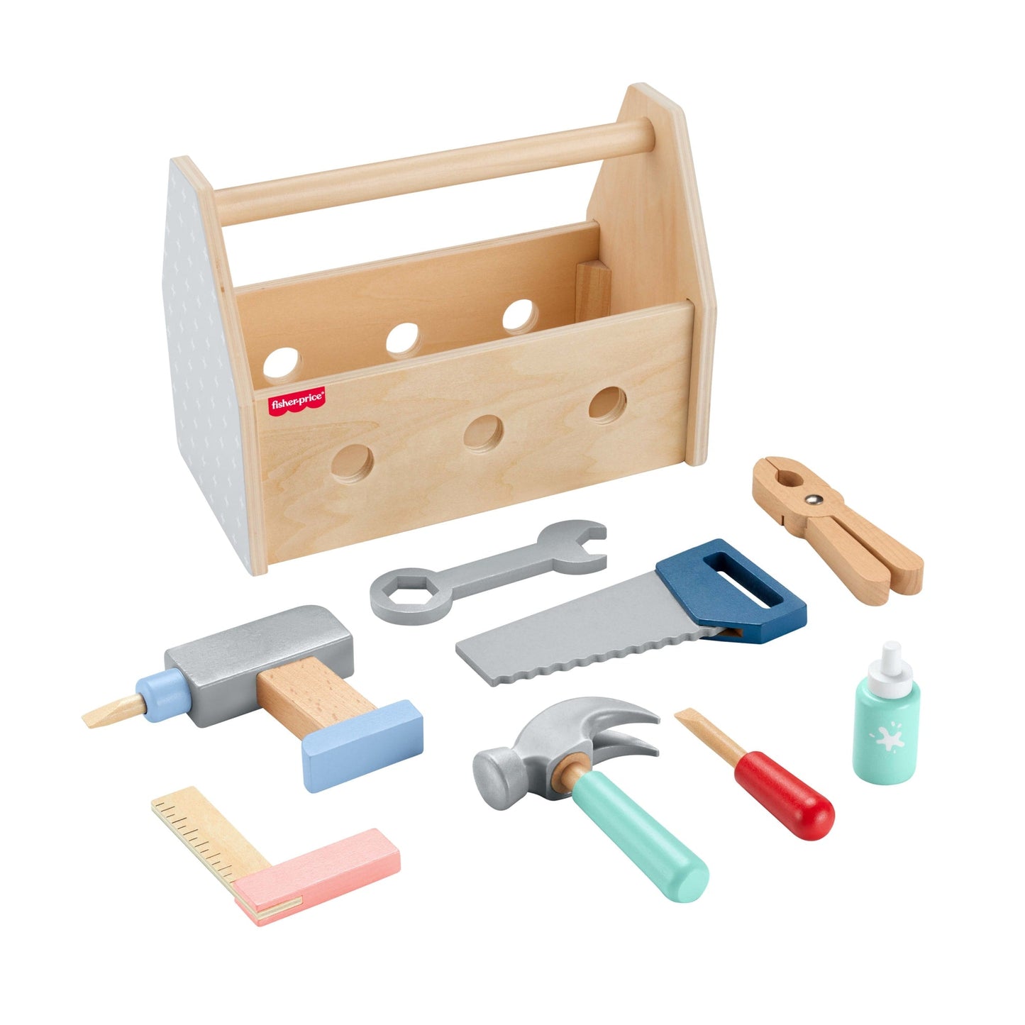 Fisher-Price  Coffret Boîte à Outils en Bois, 9Éléments en Bois