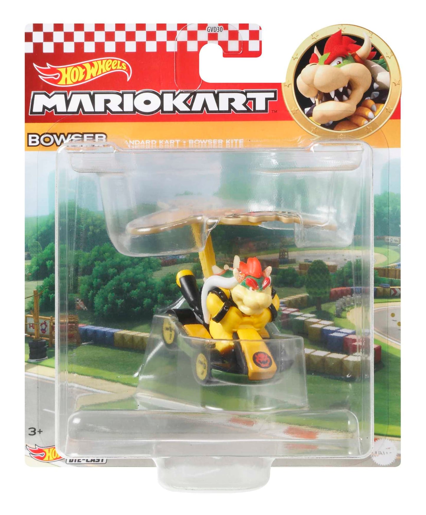 Hot Wheels Mario Kart Vehículo de Juguete Bowser Estándar Kart con Bowser Kite