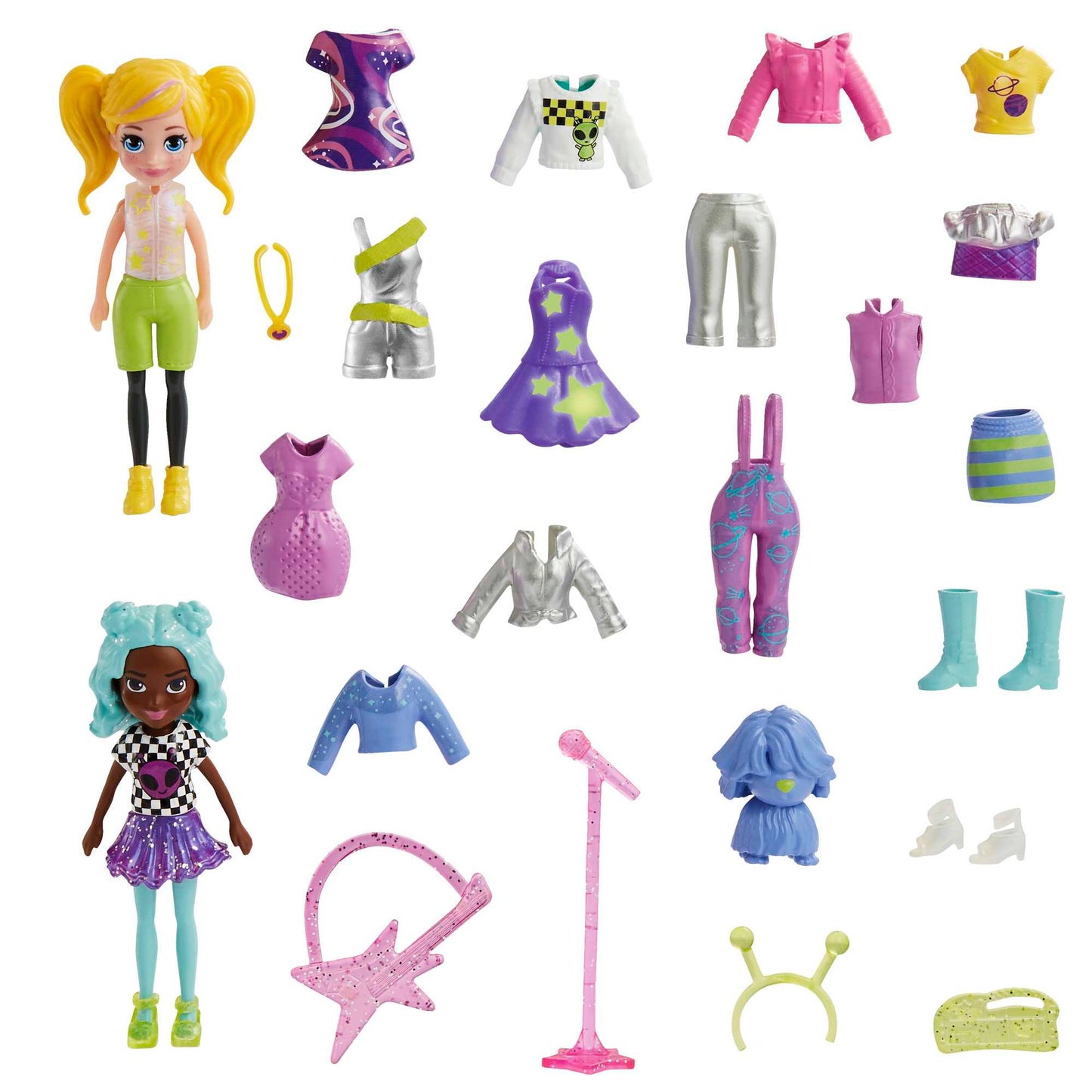 Polly Pocket 2 Dolls And 25 Accessories, Color-Change Seashine Mermaid Fashion Pack