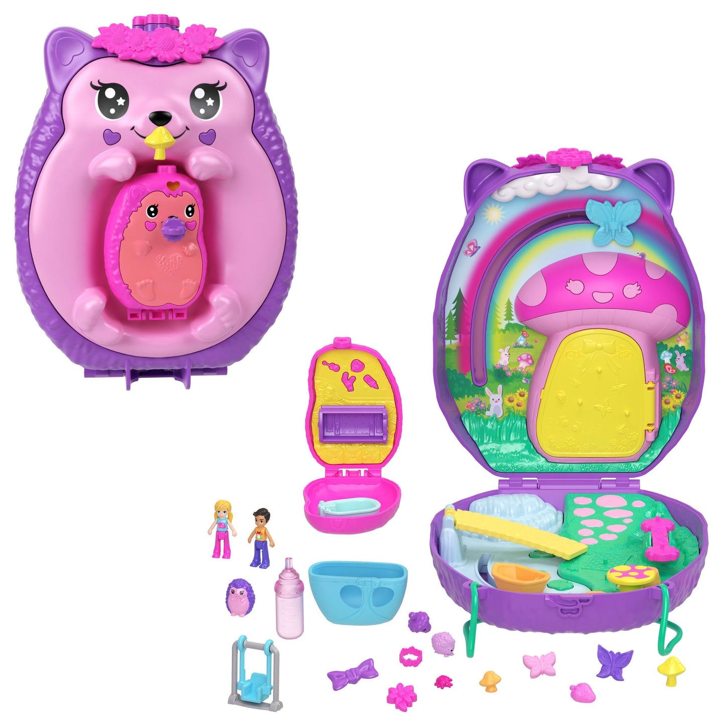 Polly Pocket  Sac à Main Maman et Bébé Hérissons, 2Poupées, 16Acc.