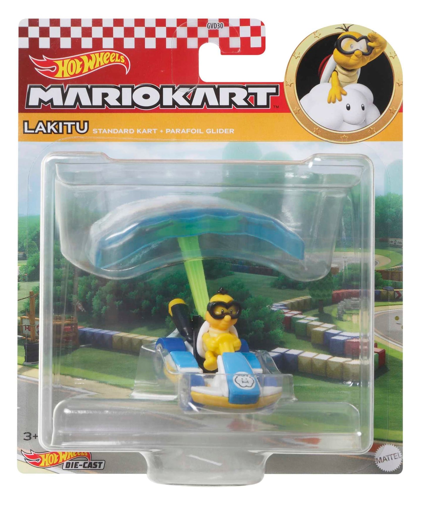 Hot Wheels Mario Kart Vehículo de Juguete Lakitu Estándar Kart con Cloud Glider