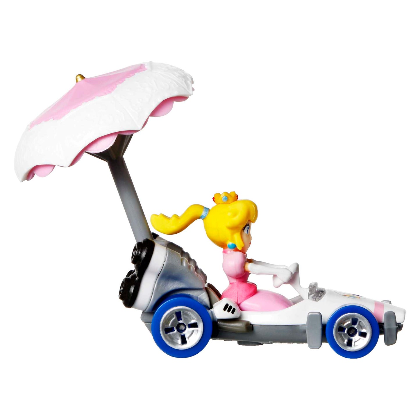 Hot Wheels Mario Kart Vehículo de Juguete Princesa Peach B-Dasher con Peach Parasol
