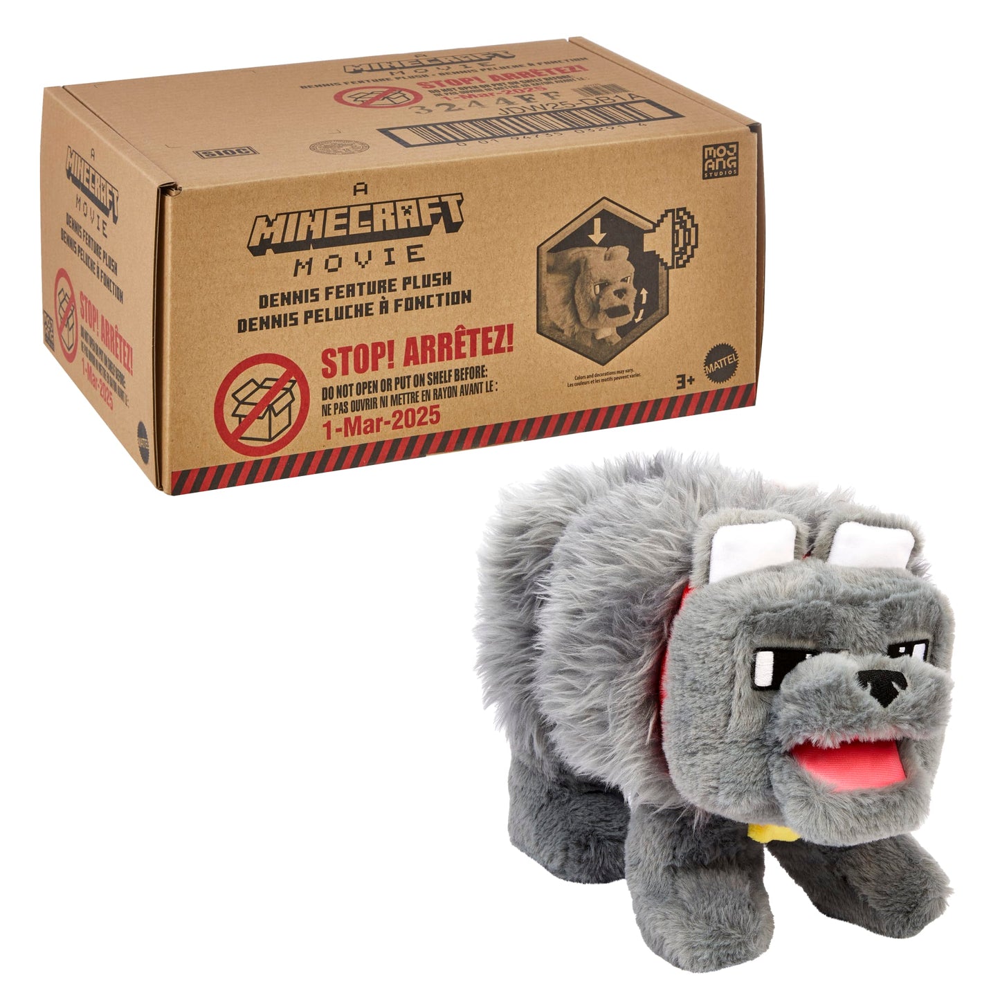 Minecraft –Peluche à Fonctions –dennis Le Loup, Sons et Bouche à Mouv.