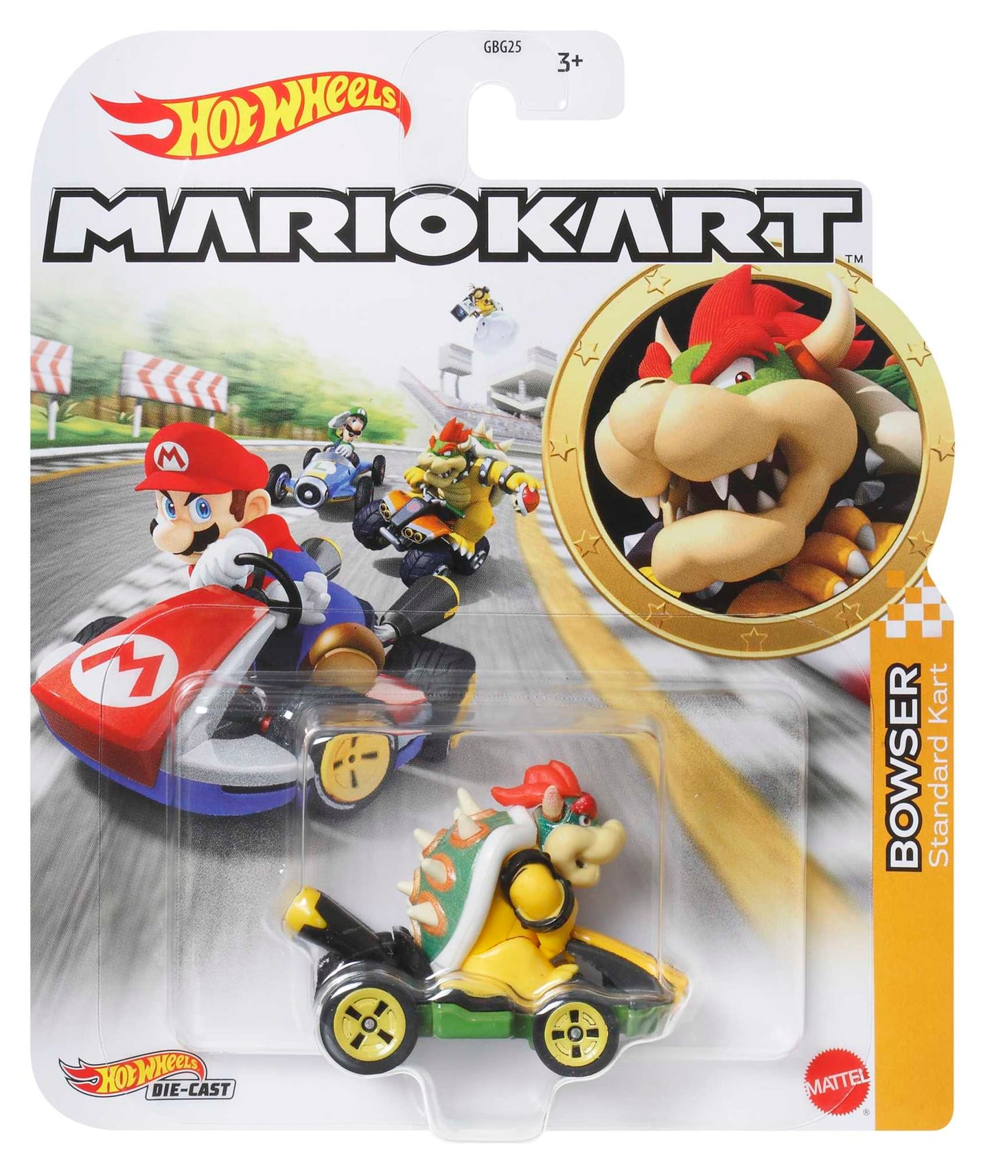 Hot Wheels Mario Kart Veículo de Brinquedo Kart Padrão Bowser