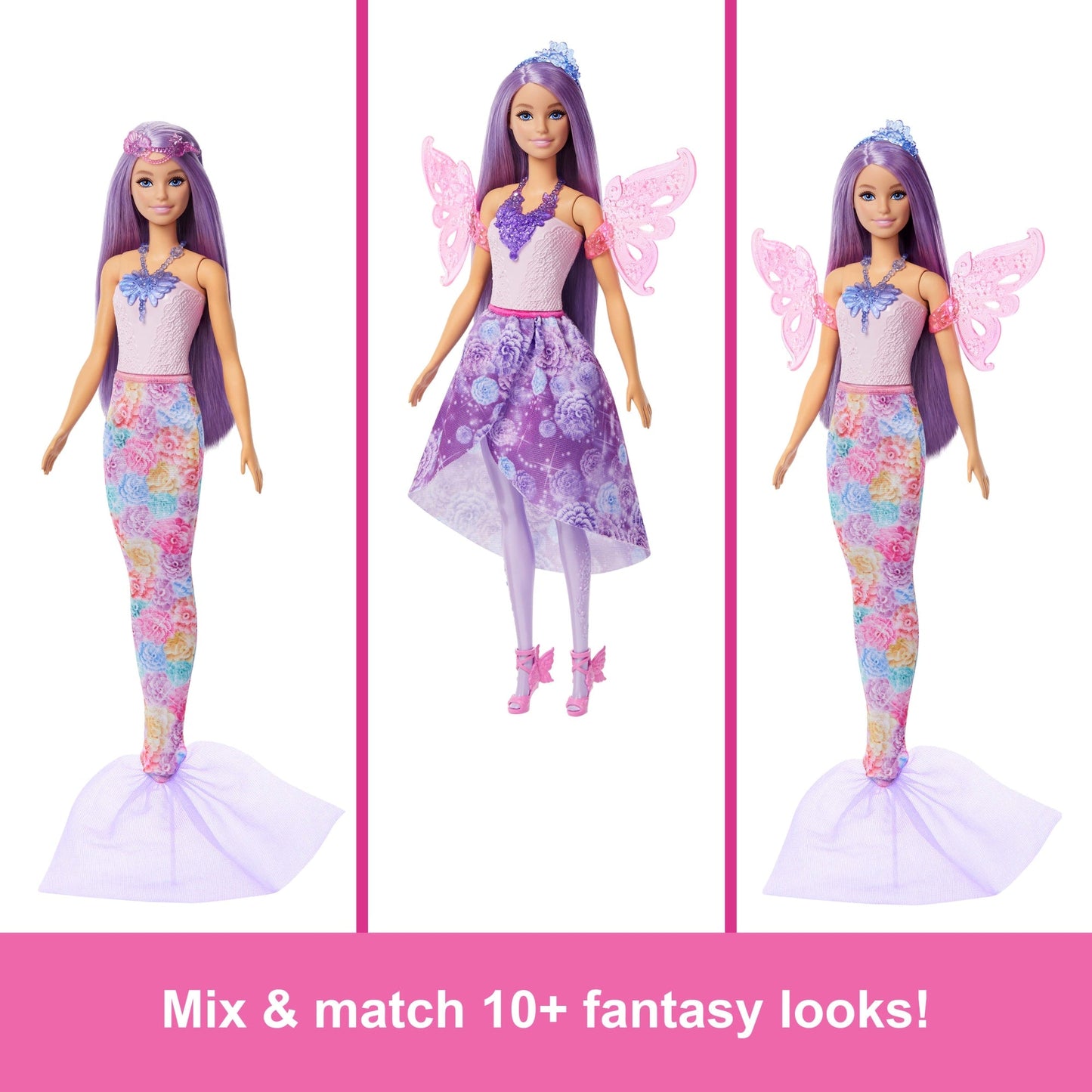 Barbie Doll Fantasy Fashion Pack With Accessories Including Mermaid Tail, Fairy Wings, & Necklaces