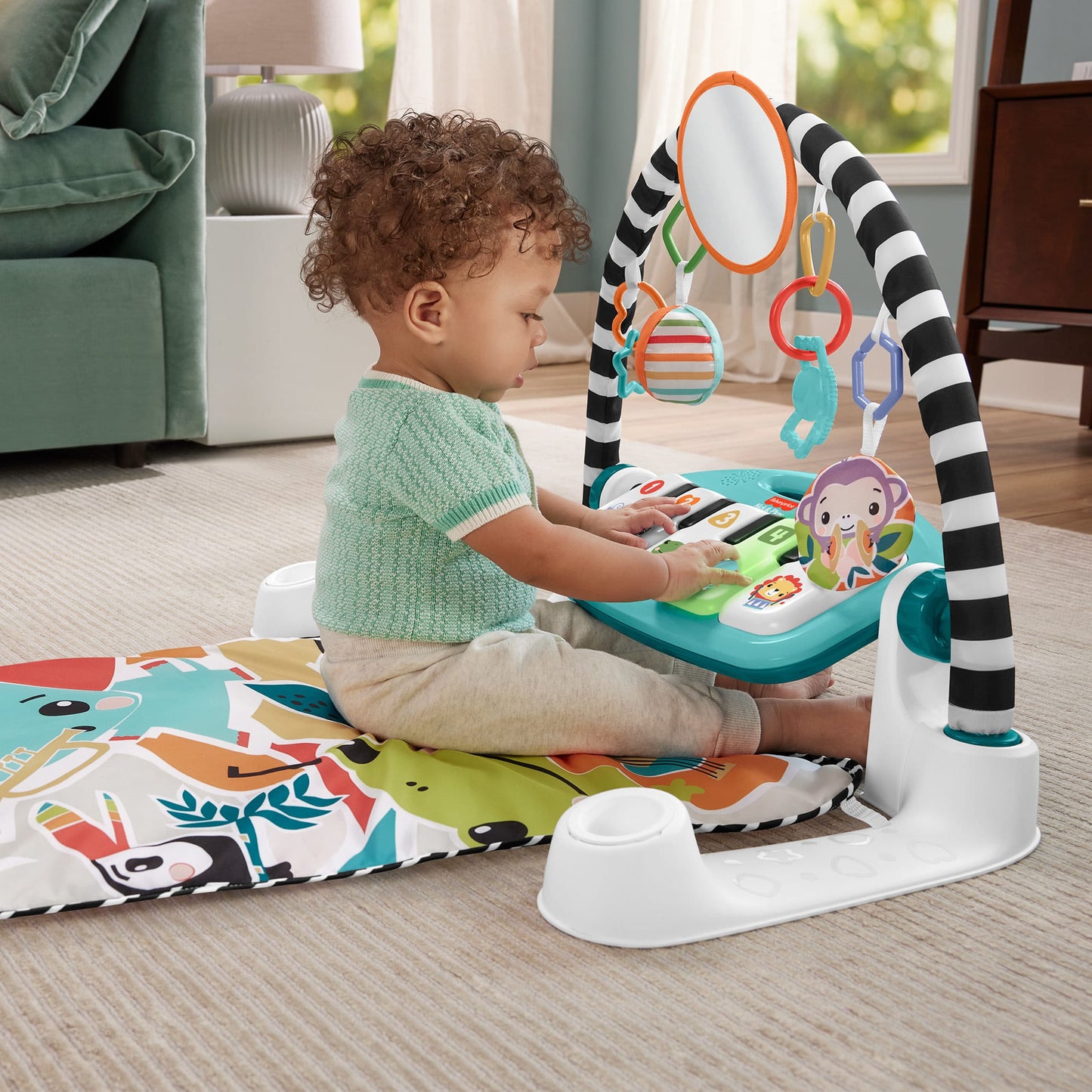Fisher-Price  Tapis Piano Lumières et Apprentissage, Bleu, Français