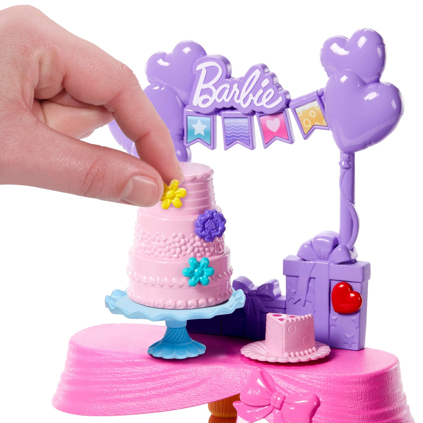 Barbie World Birthday Party Set With Doll Accessories Including Cake, Presents, & Sticker Sheet