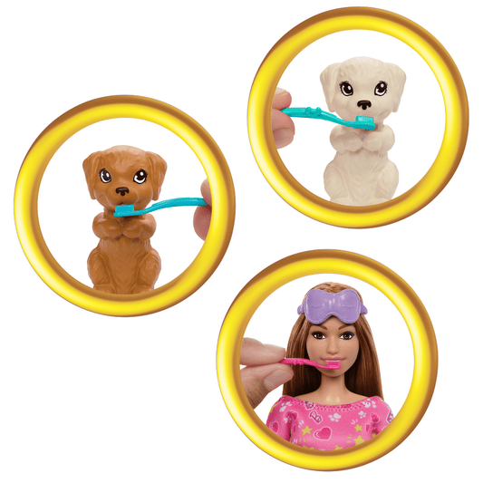 Barbie-Soirée Pyjama Chiots-Coffret Poupée, 2Chiots, 11Accessoires