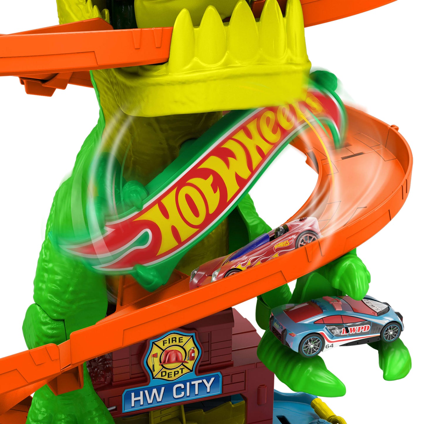 Hot Wheels City Pista de Juguete T-Rex vs Estación de Bomberos