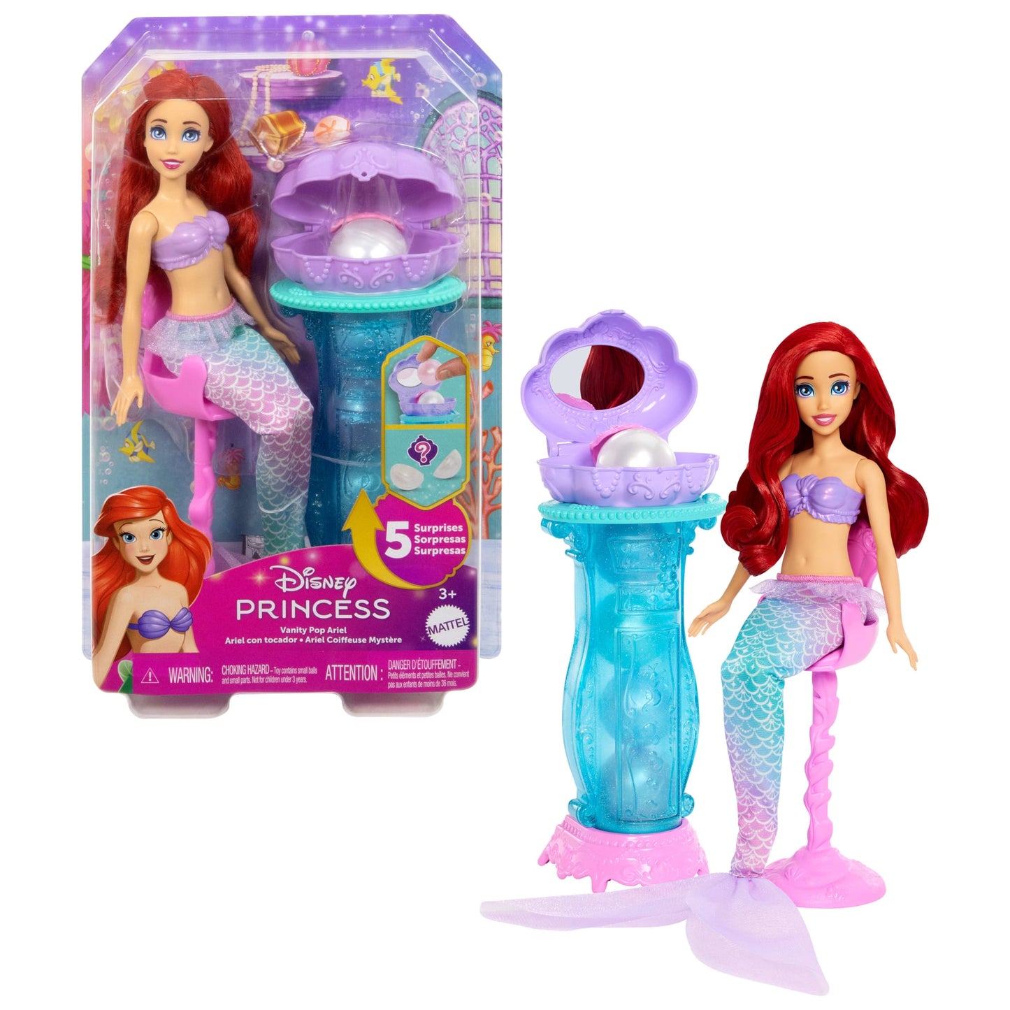 Disney Princess Ariel Vanity Pop Mermaid Fashion Doll & Vanity With 5 Pop-Up Surprises