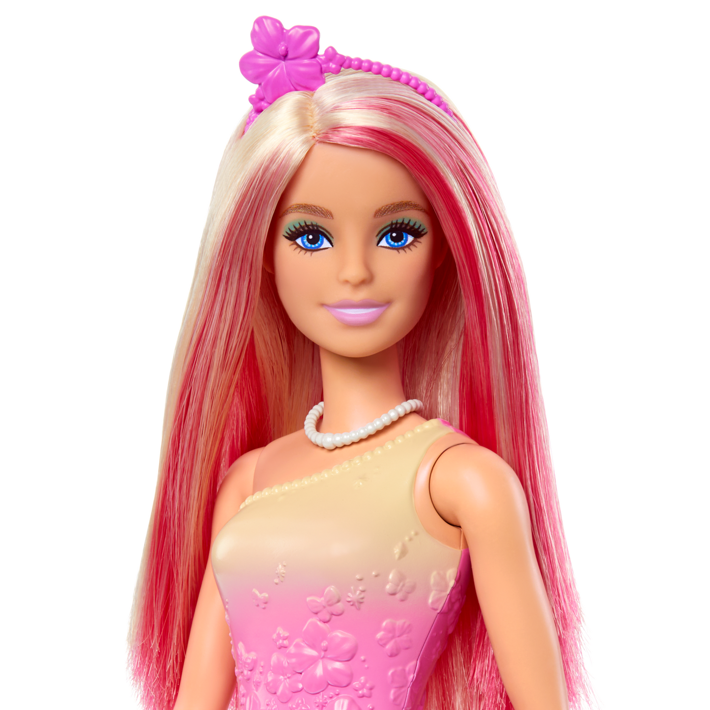 Poupée Barbie Royale Avec Cheveux Roses et Blonds, Jupe à Imprimé de Papillons et Accessoires