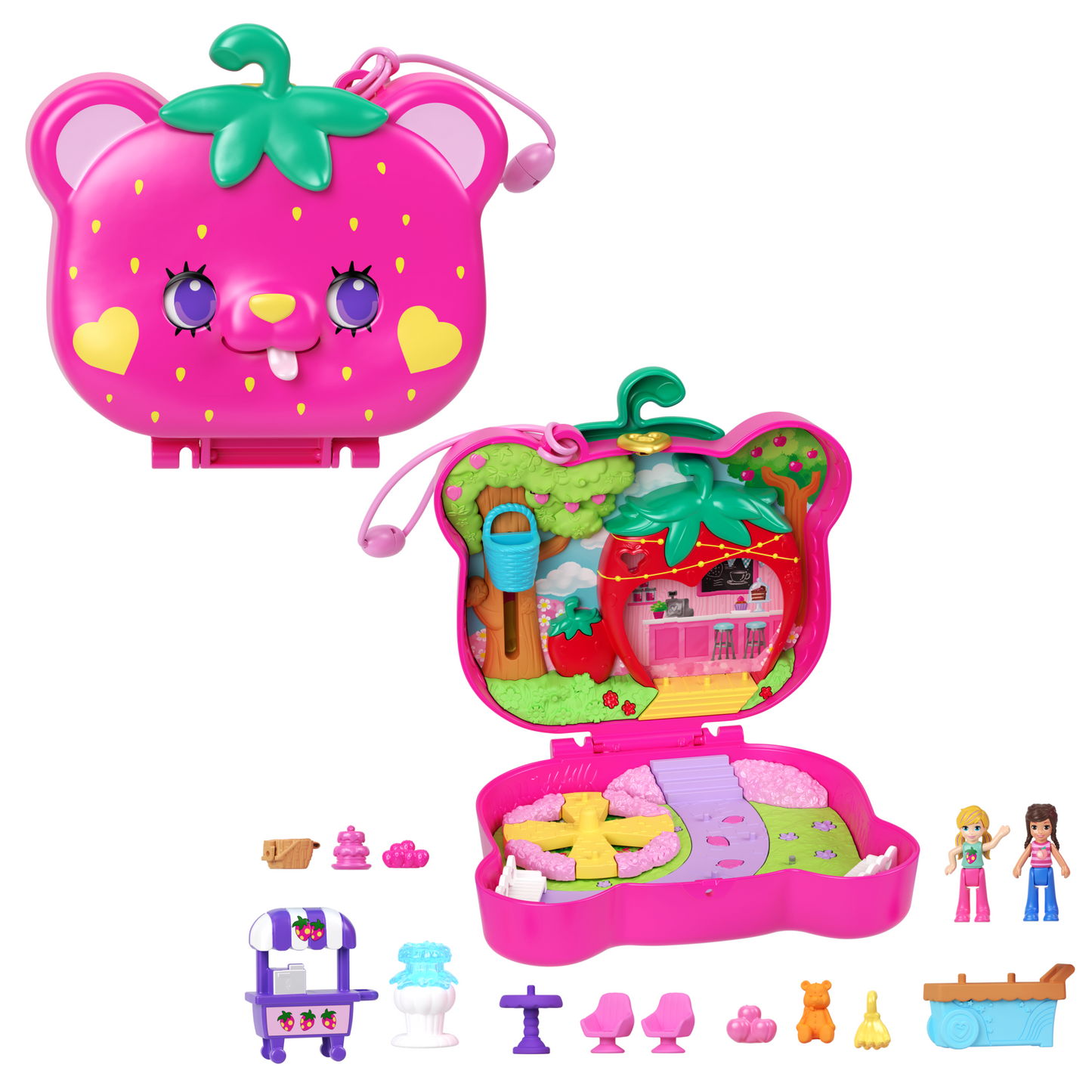 Pollypocket-Ourson Fraise-Coffret et Figurines, Jouet de Voyage