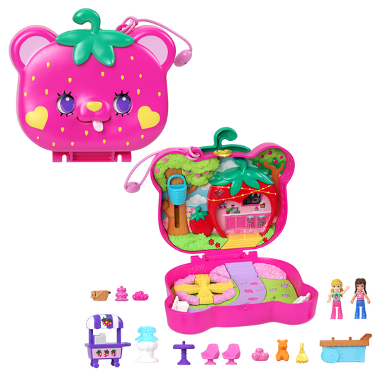 Pollypocket-Ourson Fraise-Coffret et Figurines, Jouet de Voyage